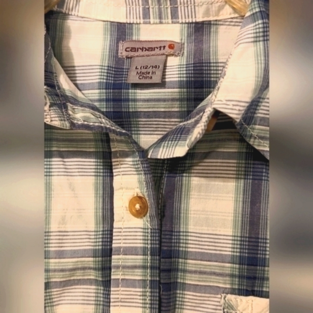 CARHARTT Button Shirt Womens L‎ (12/14)Plaid Long Sleeve Button Up Shirt